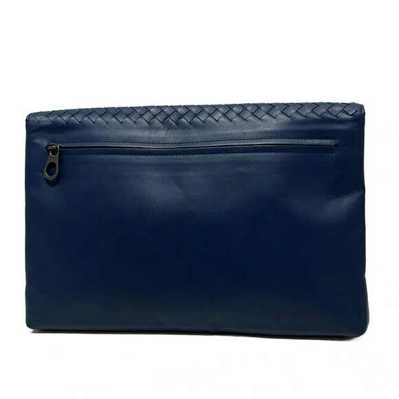 Auth BOTTEGA VENETA Intrecciato - Blue Leather B********* Clutch Bag - Picture 2 of 7